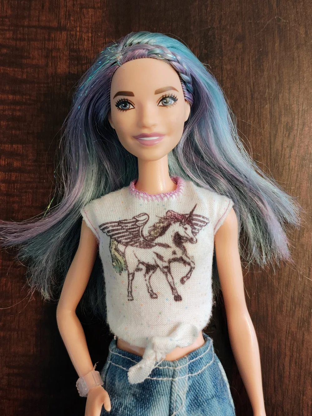 Barbie Doll with Blue & Purple Hair and Gold Boots